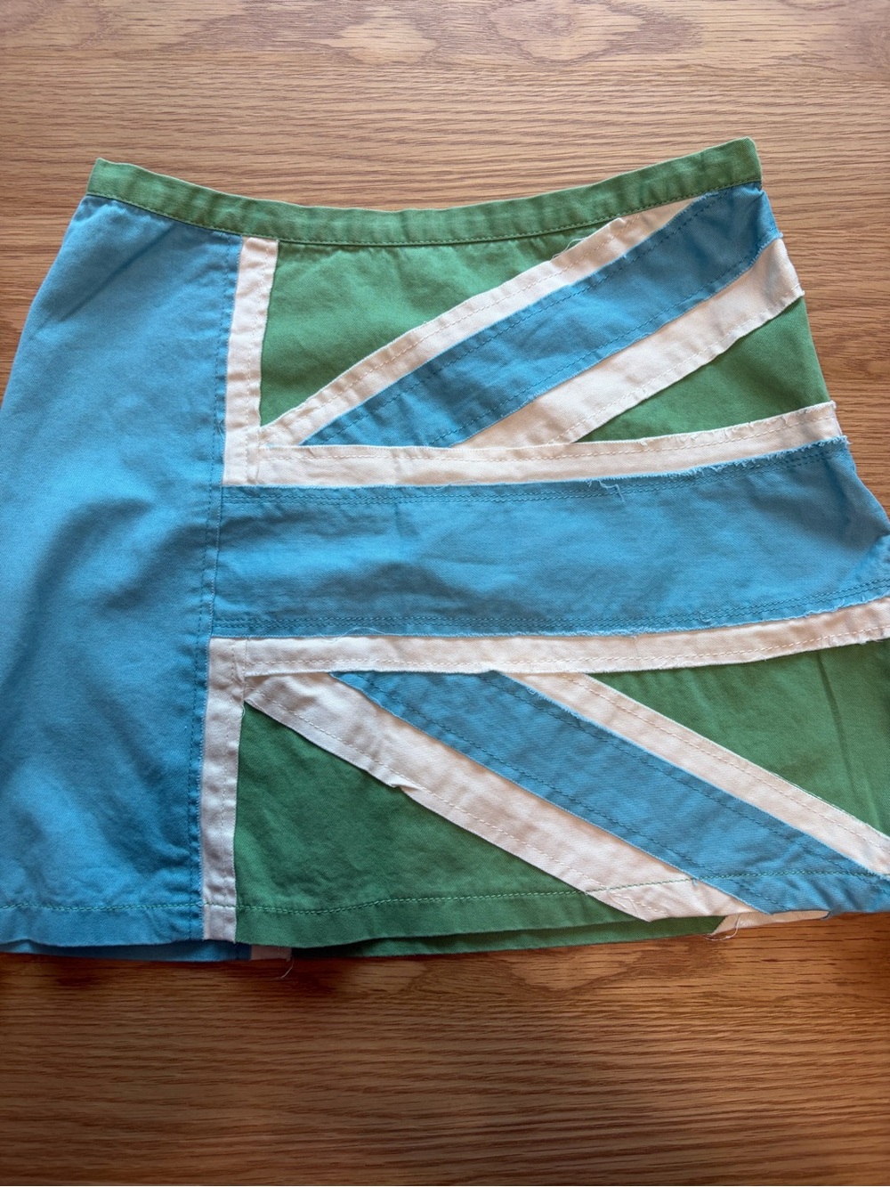 Boden Blue, Green & White Union Jack Cotton Mini Skirt